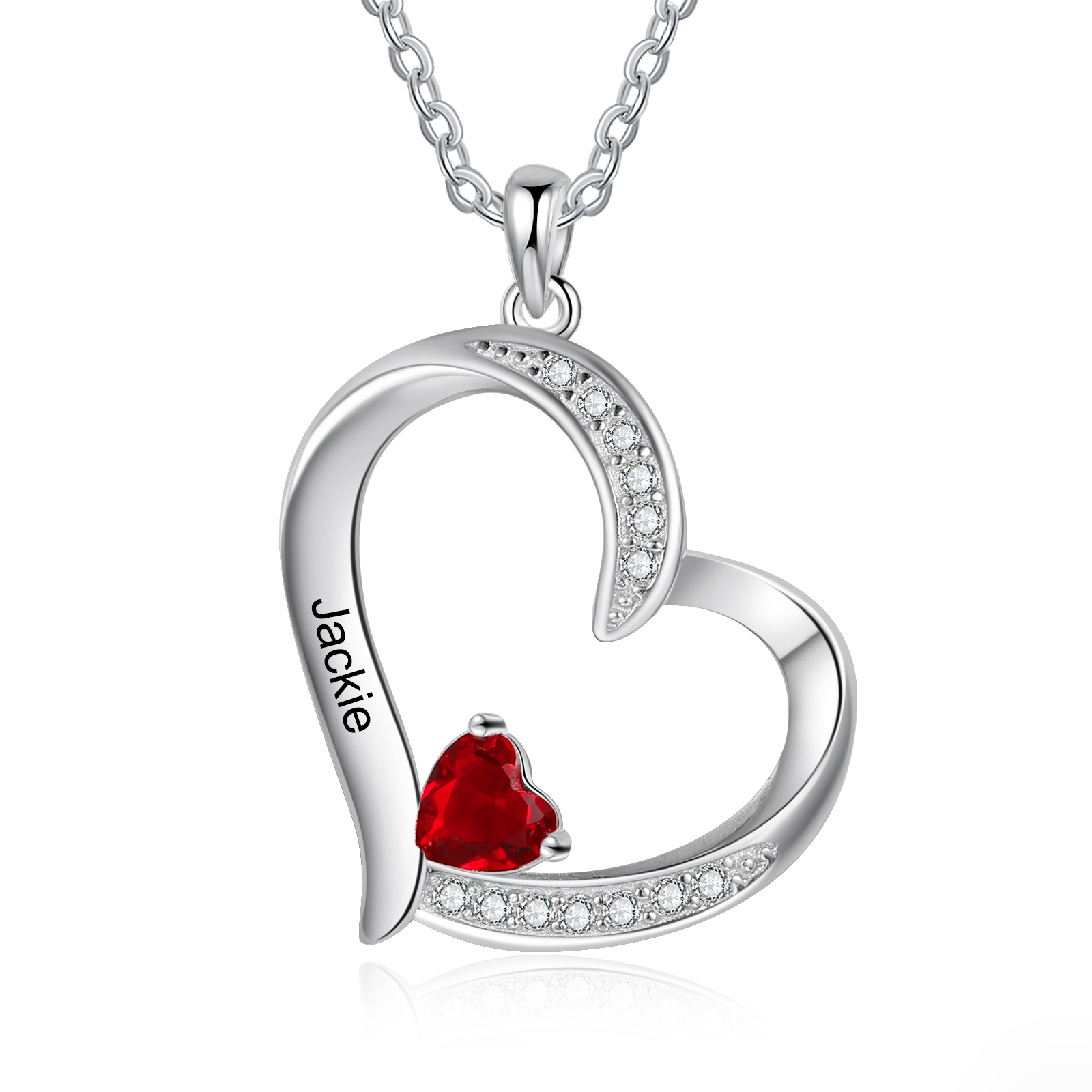Personalised Heart Necklace With 1 Birthstone Engraved Names Gift For Her-Jessemade AU