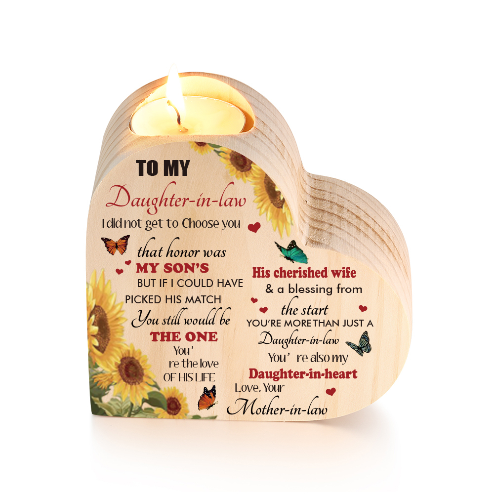 To My Daughter-In-Law Candle Holder You’re also my daughter-in-heart Wooden Candlestick-Jessemade AU