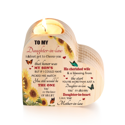 To My Daughter-In-Law Candle Holder You’re also my daughter-in-heart Wooden Candlestick-Jessemade AU