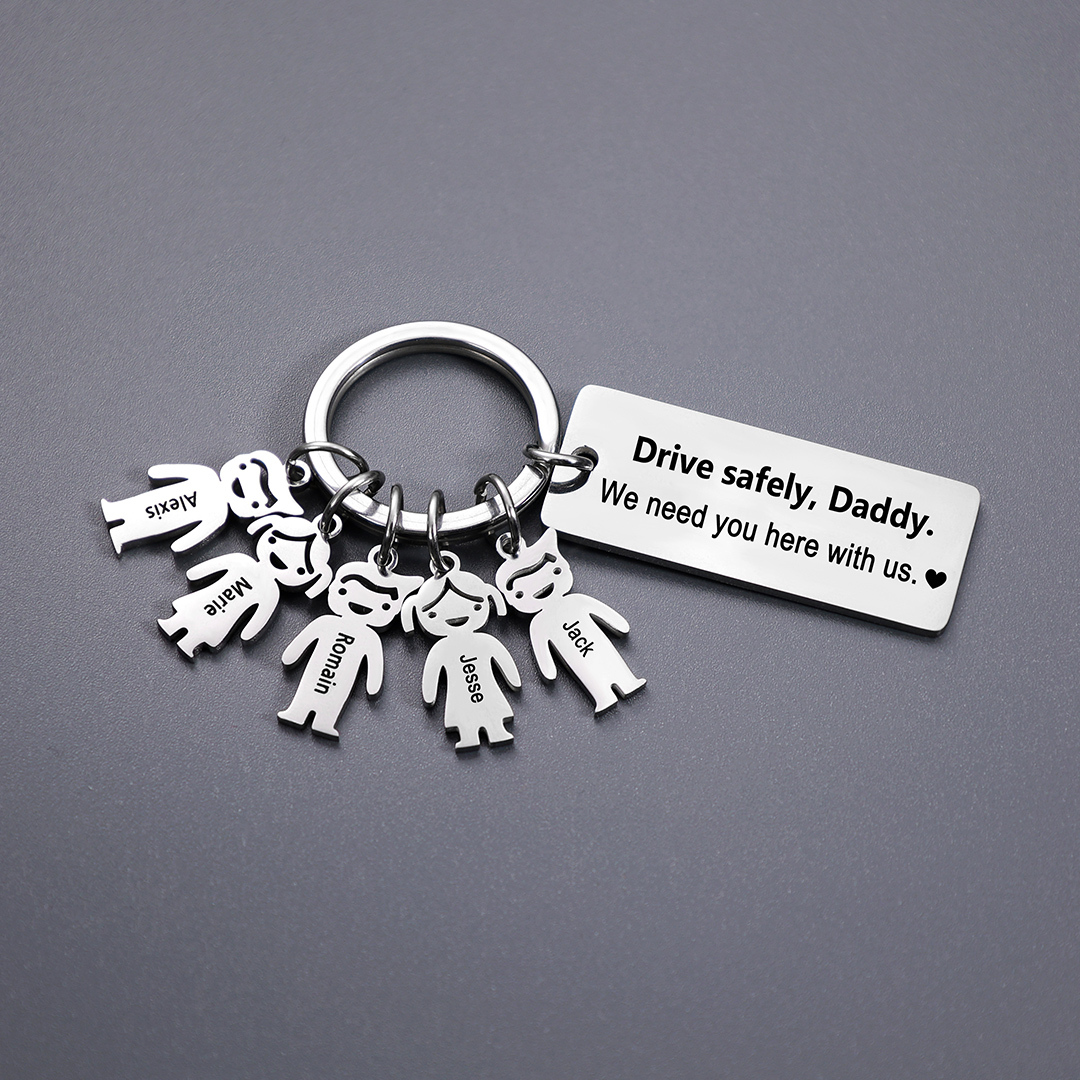 Personalised Keychain with Kid Charm Engraved 5 Names Family Keychain for Him-Jessemade AU