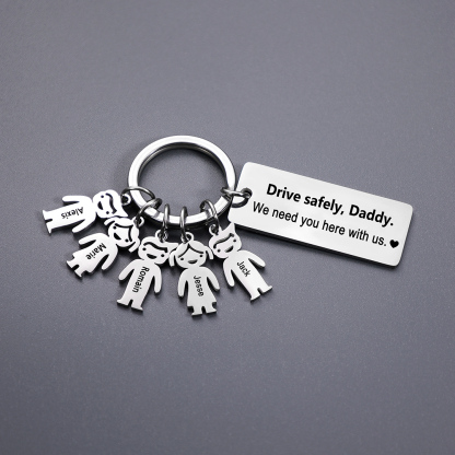 Personalised Keychain with Kid Charm Engraved 5 Names Family Keychain for Him-Jessemade AU