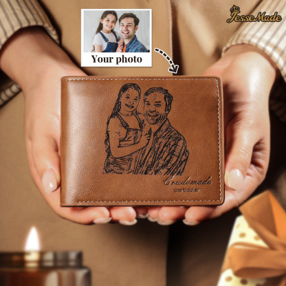 Personalised Leather Wallet Engraved Photo Short Purse Gifts For Men-Jessemade AU