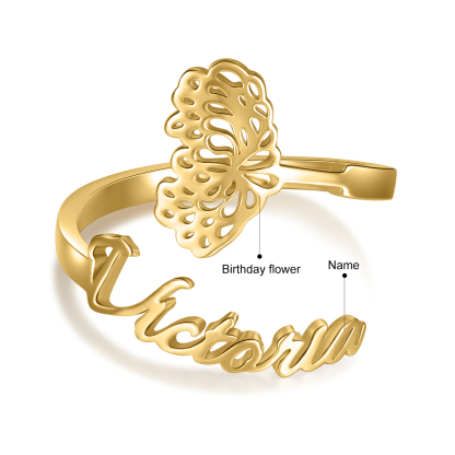 Personalised November Birth Flower Ring With Name Gifts For Her-Jessemade AU