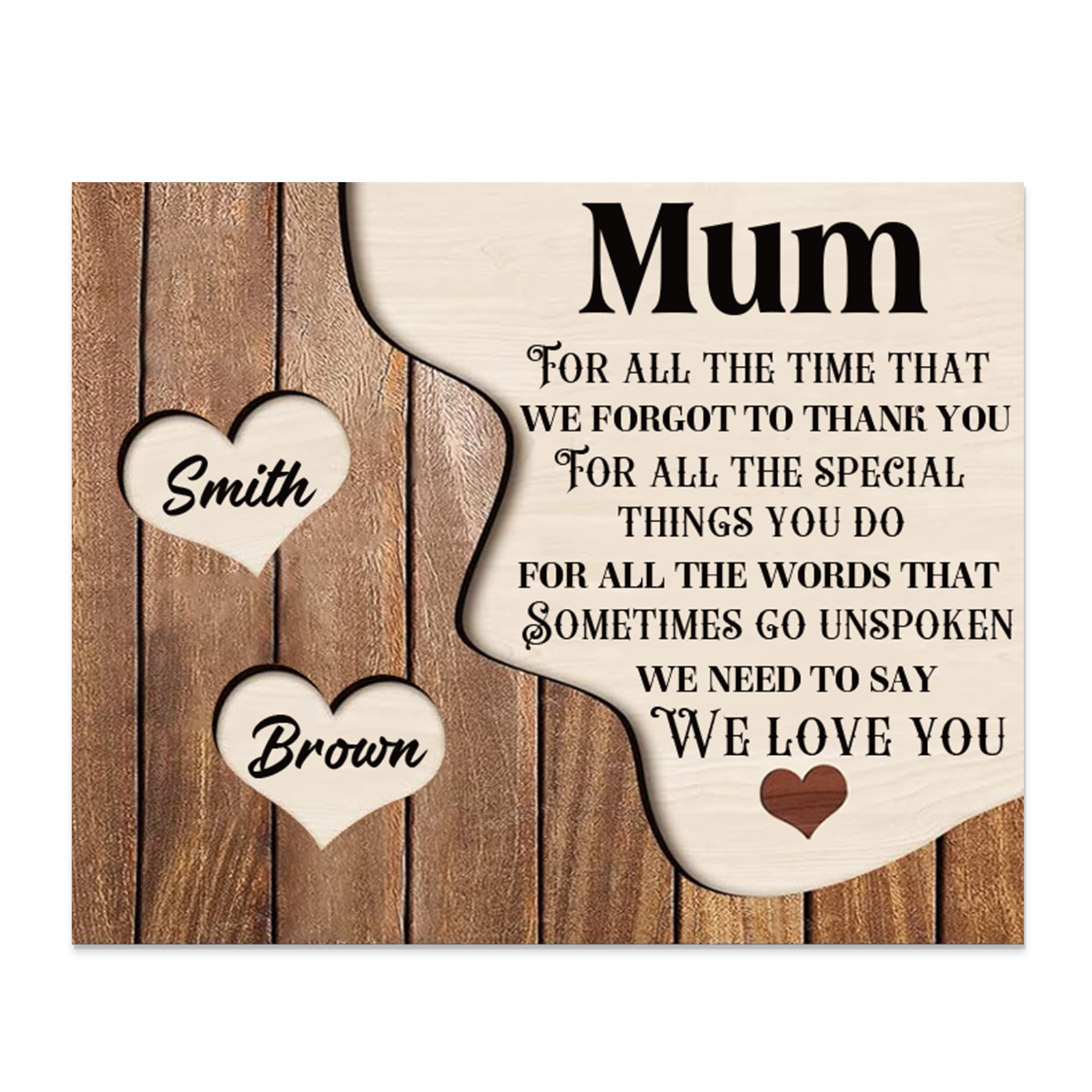 2 Names - Personalised Mum Wooden Plaque Custom Names Home Decoration Hearts Gift for Mother-Jessemade AU