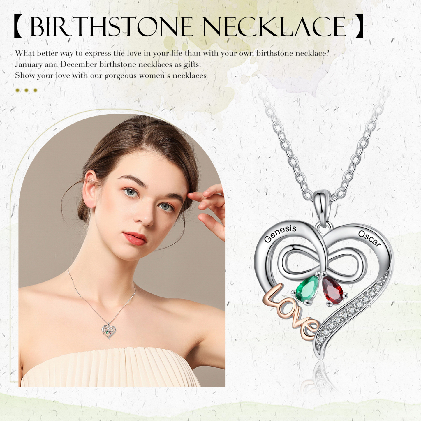 LOVE Heart Necklace with Birthstone Engraved Name Personalised Name Butterfly Necklace Gifts for Her-Jessemade AU