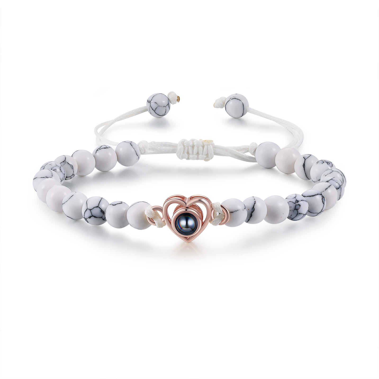 Personalised Projection Beaded Bracelet Customised Photo Bracelet White Adjustable Bracelet Personalised Gift for Couples-Jessemade AU