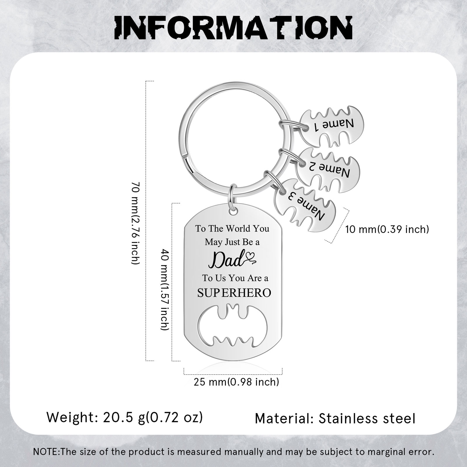 You Are A Superhero Keychain Personalised 3 Names Bat Keychain Engraved Gift for Dad/Grandpa/Grandad/Mom/Mum-Jessemade AU