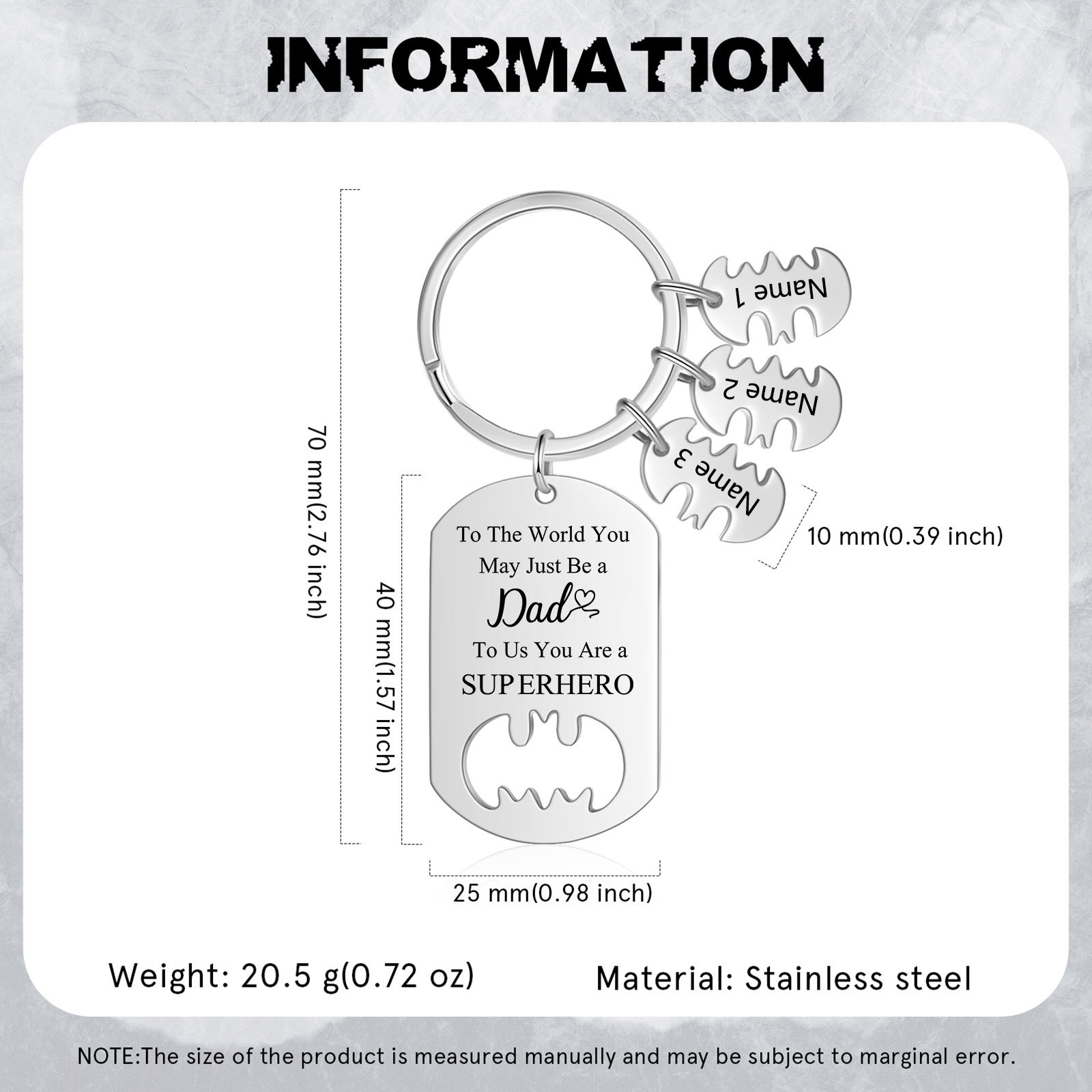You Are A Superhero Keychain Personalised 3 Names Bat Keychain Engraved Gift for Dad/Grandpa/Grandad/Mom/Mum-Jessemade AU