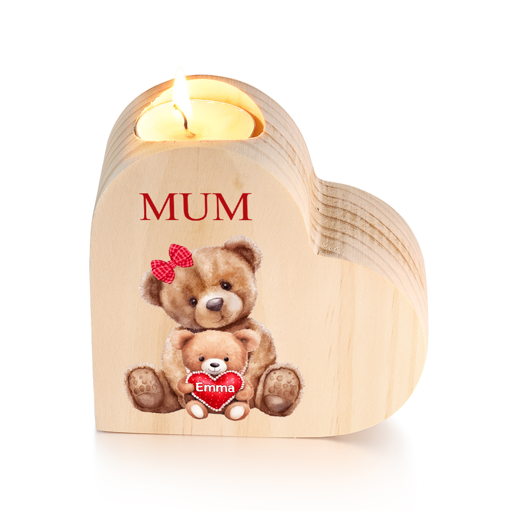 Personalised 1 Name & 1 Text Candle Holder Teddy Bear Wooden Candlestick Gifts for Grandma/Mother-Jessemade AU