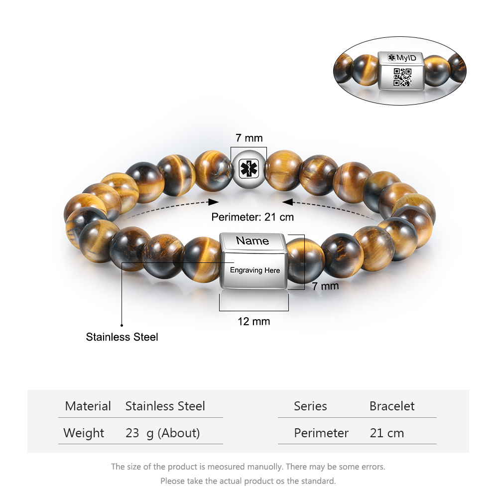 Personalised Round Beads Bracelet Custom Names Men's Bracelet Gifts For Him-Jessemade AU