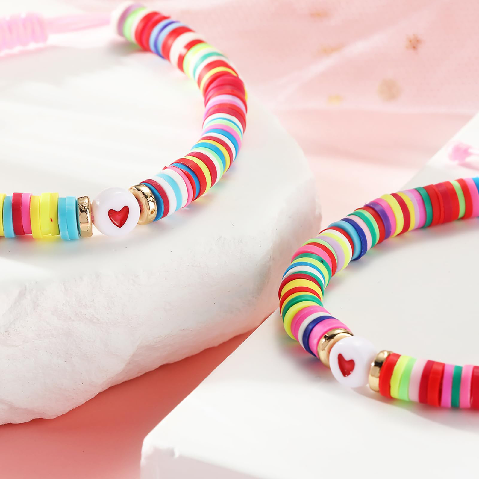 2 Pcs Bracelet Set Colourful Beaded Adjustable Bracelets with Message Card Gifts for Her - True Friendship Spans Time, Forever It Will Last-Jessemade AU