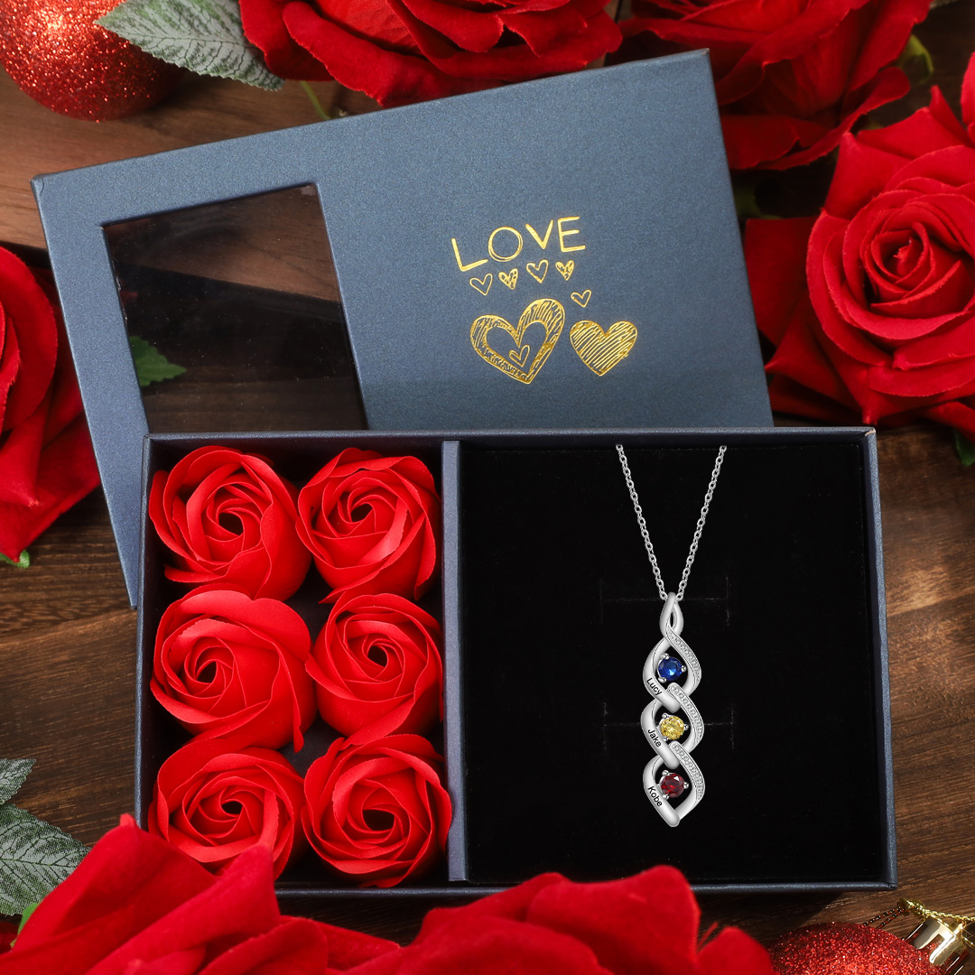 Personalised Twisted Pendant Necklace Custom 3 Birthstones & 3 Names Necklace-Jessemade AU