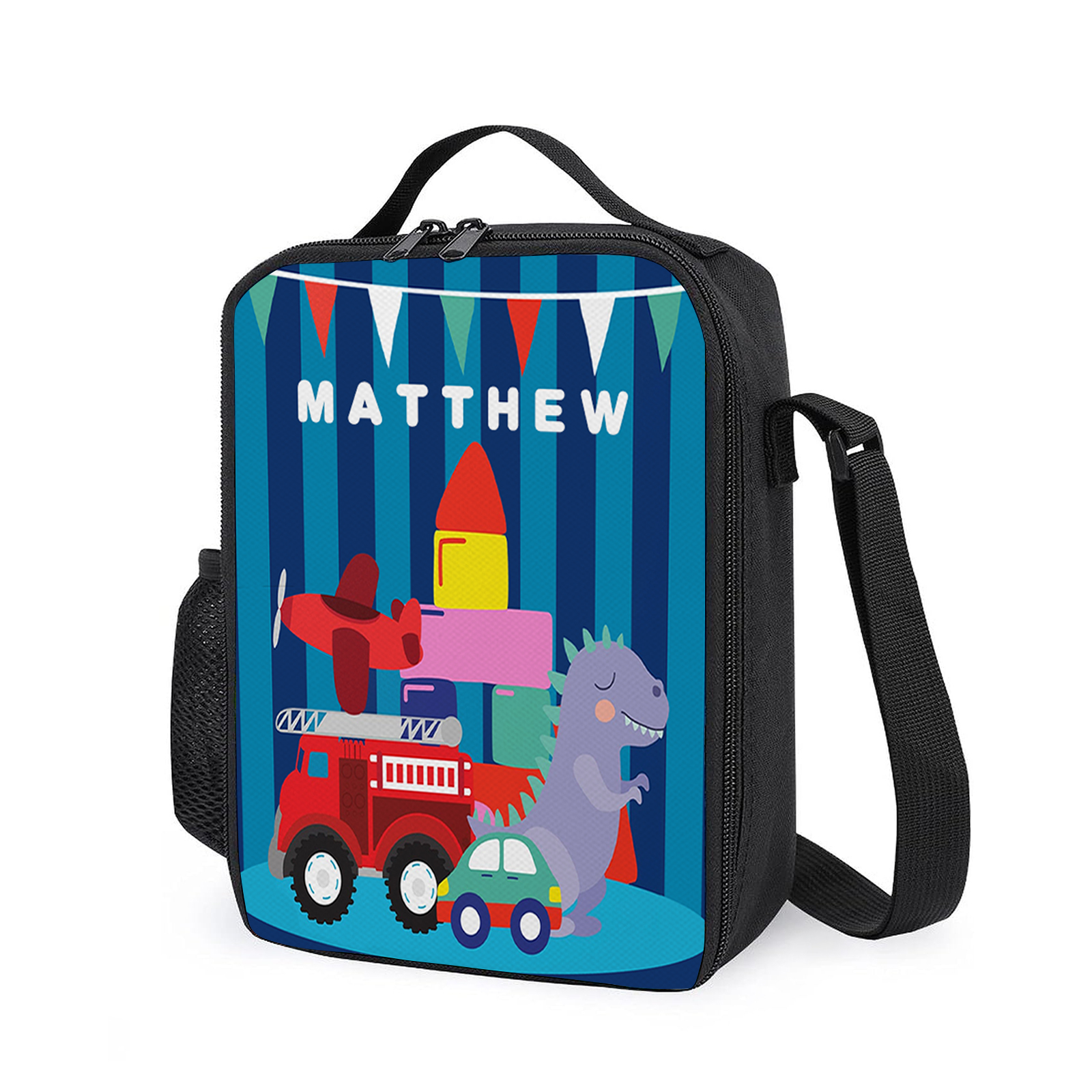 Custom Name Lunch Bag Personalised Blue Stripes Lunch Box Gifts for Kids-Jessemade AU