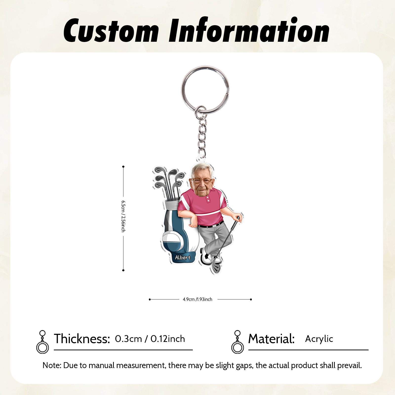 Custom Photo & Name Acrylic Keychain Golf Hanging Ornament Creative Personalised Gift for Him-Jessemade AU