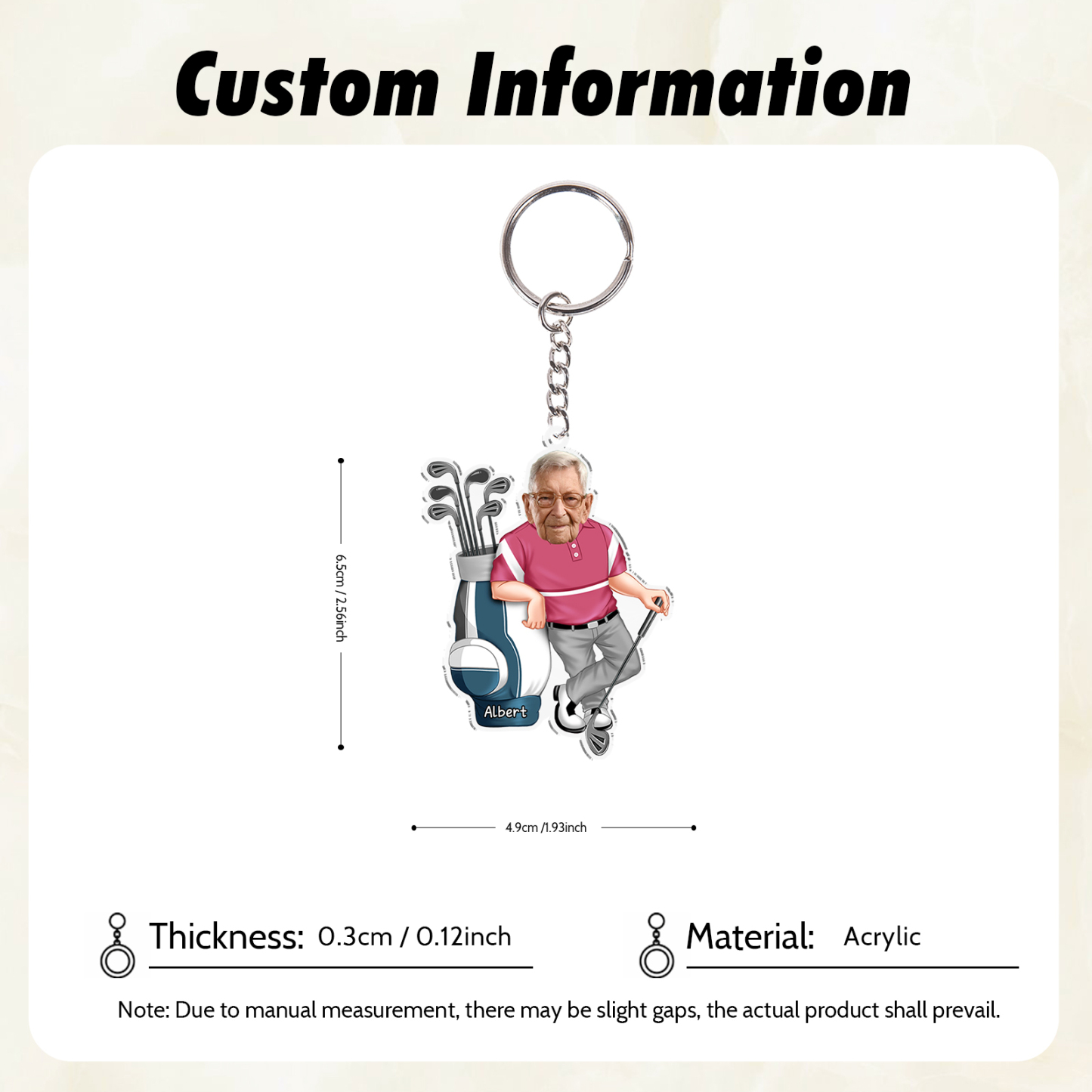Custom Photo & Name Acrylic Keychain Golf Hanging Ornament Creative Personalised Gift for Him-Jessemade AU