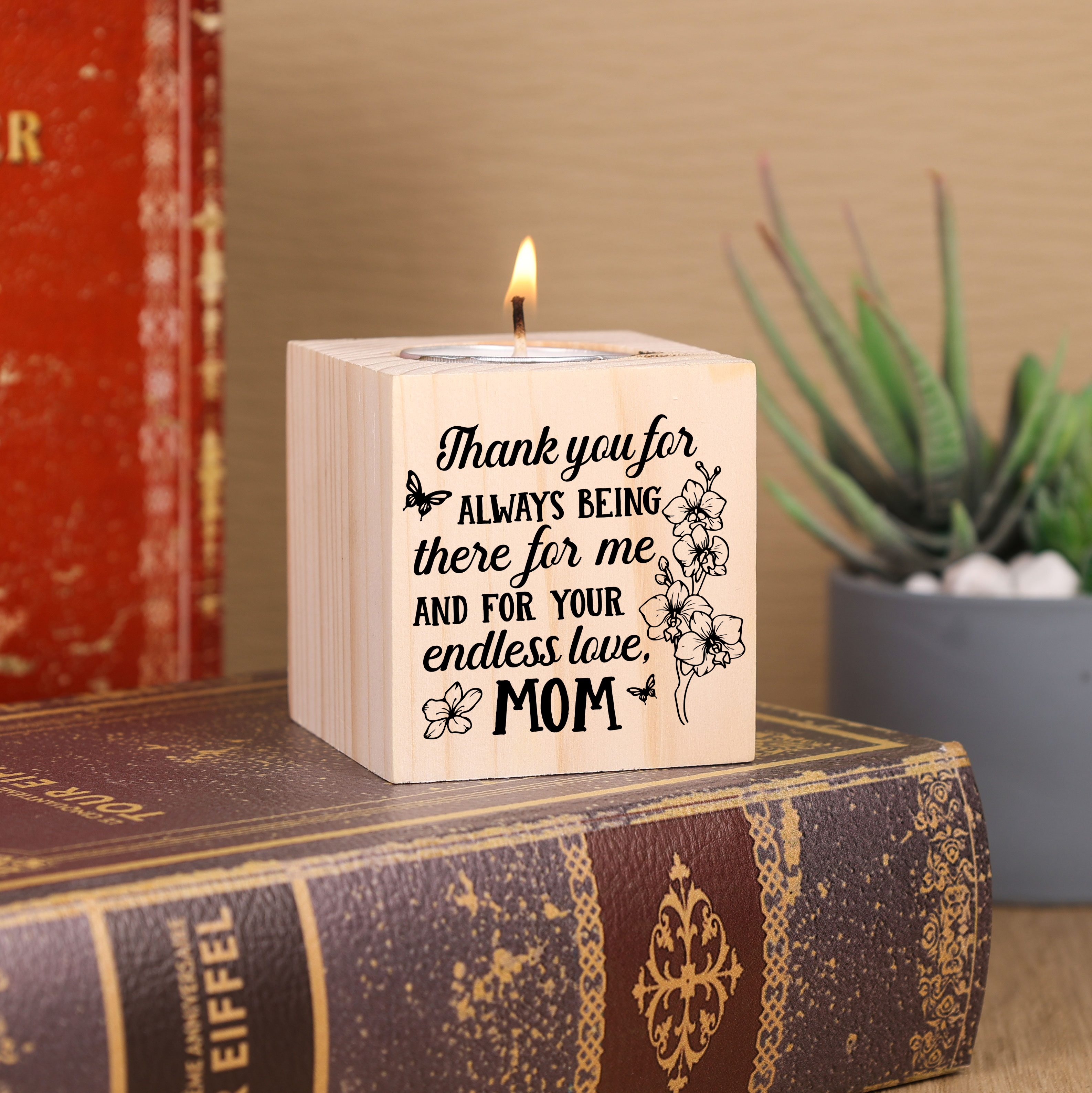 Block Candle Holder Thank You for Always Being There For Me Wooden Candlesticks for Mother-Jessemade AU