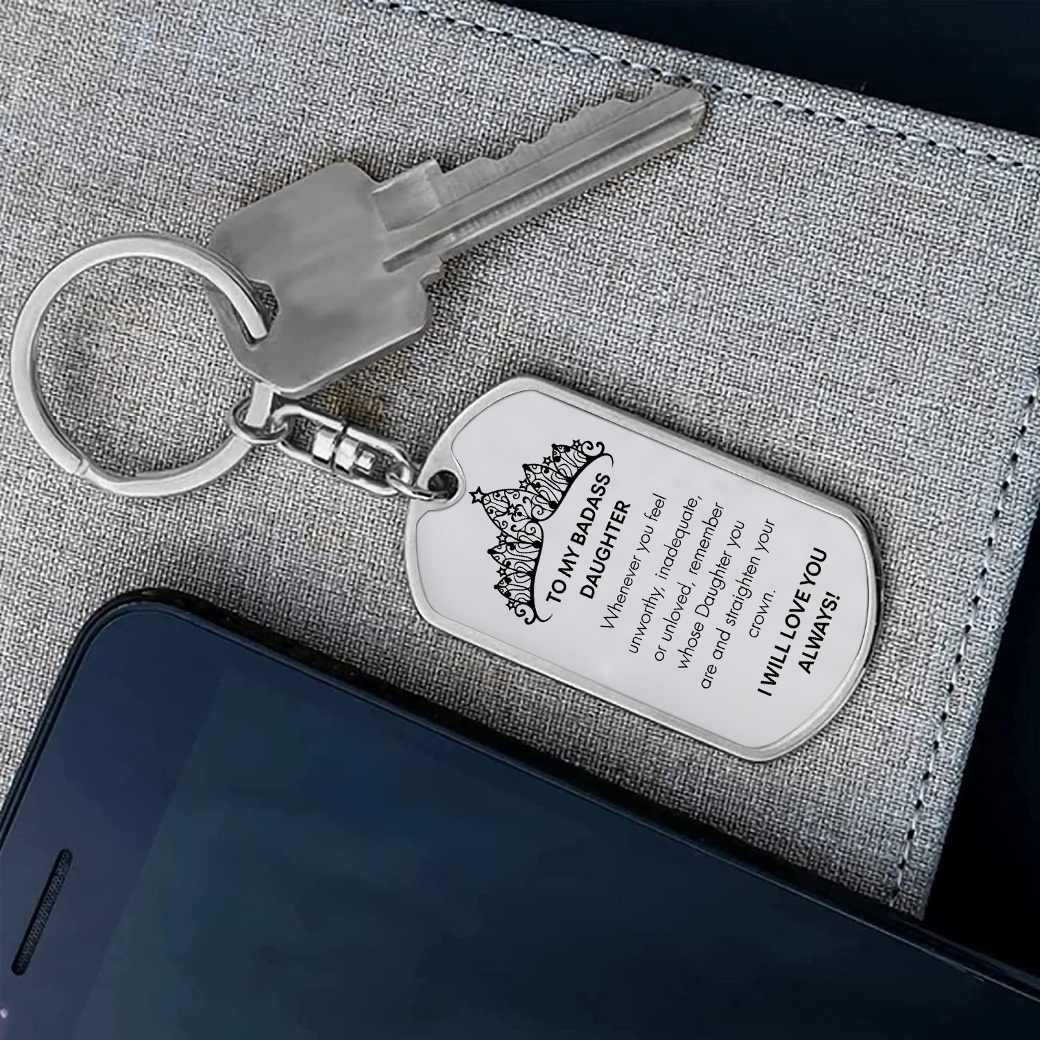 To My Badass Daughter Keychain Custom Name Stainless Steel Keyring "I Will Love You Always"-Jessemade AU