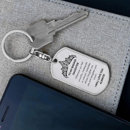 To My Badass Daughter Keychain Custom Name Stainless Steel Keyring "I Will Love You Always"-Jessemade AU
