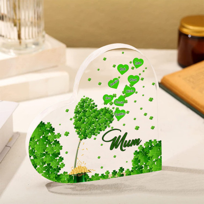8 Names - Personalised Acrylic Heart Keepsake Custom Text Four-Leaf Clover Ornament Gift for Mother/Grandma-Jessemade AU