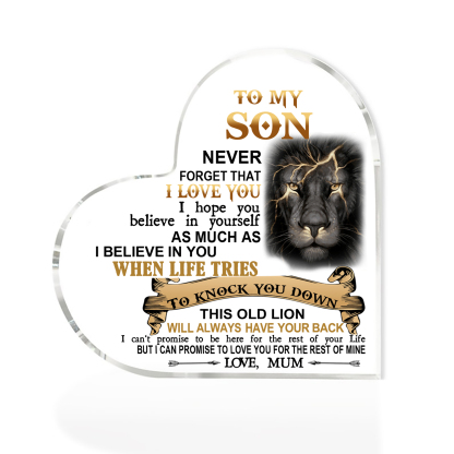 To My Son Acrylic Heart Keepsake Mum to Son Heart Ornament - This Old Lion Will Always Have Your Back-Jessemade AU