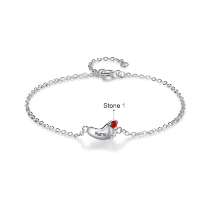 Personalised Baby Foot Bracelet With 1 Birthstone Engraved Names Gift For Mother-Jessemade AU