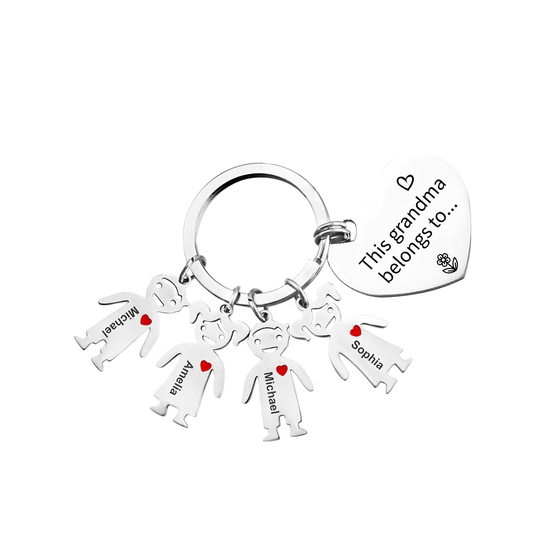 Personalised Keychain with Kid Charm Engraved 4 Names Family Keychain for Grandma-Jessemade AU