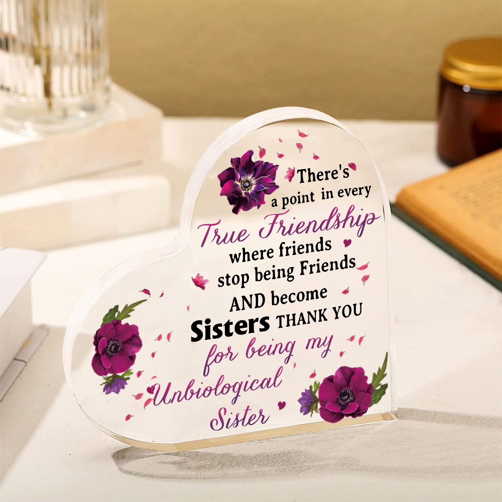Acrylic Heart Keepsake Violets Ornament "Thank You For Being My Unbiological Sister" Gift For Sisters/Besties/Friends-Jessemade AU