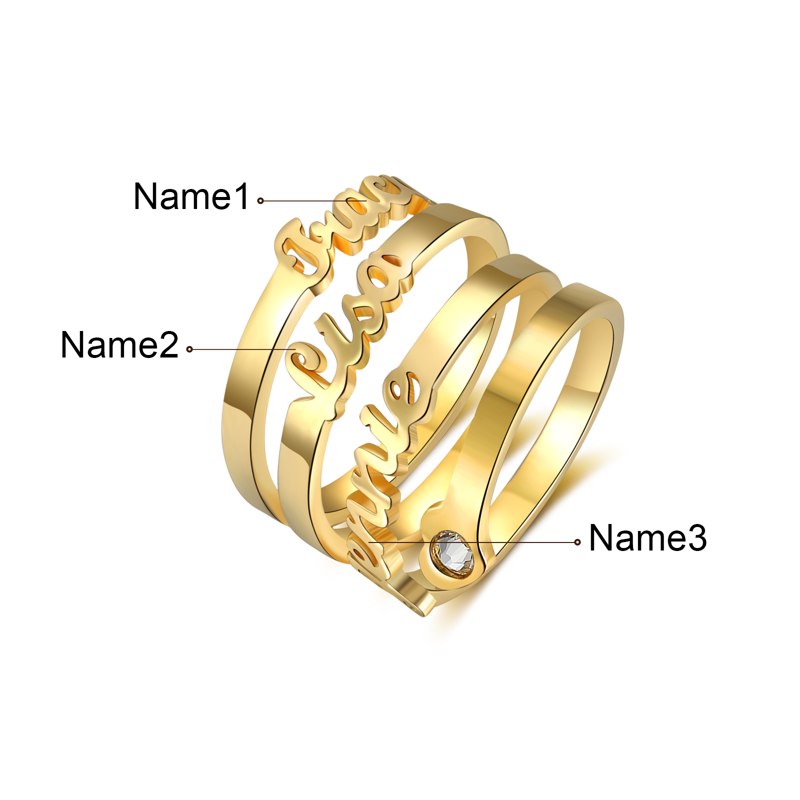 Personalised Heart Ring With Birthstone Custom 3 Names Ring Gifts For Her-Jessemade AU