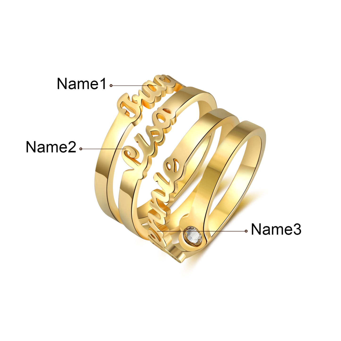 Personalised Heart Ring With Birthstone Custom 3 Names Ring Gifts For Her-Jessemade AU