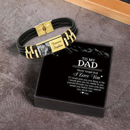 Personalised Leather Bracelet Custom Photo Initial ID Bar Men's Bracelet Bangle Gifts For Him-Jessemade AU