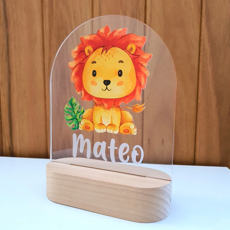 Personalised Jungle Safari Lion Night Light Custom Name LED Lamp Baby Gift for Kids-Jessemade AU