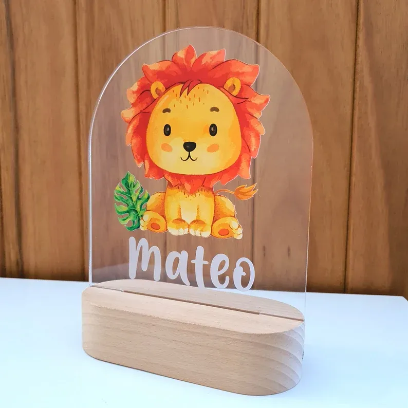 Personalised Jungle Safari Lion Night Light Custom Name LED Lamp Baby Gift for Kids-Jessemade AU