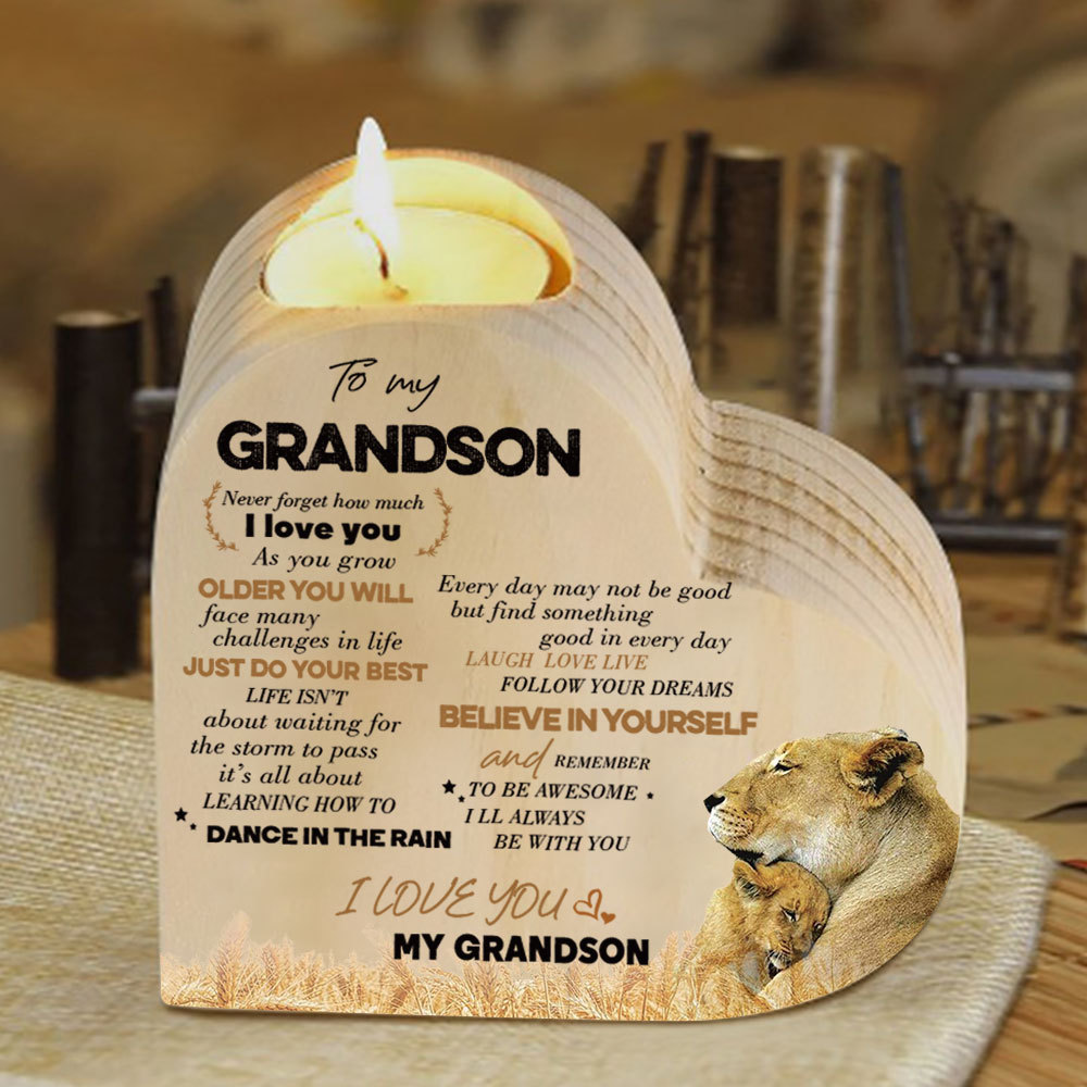 To My Grandson Wooden Heart Candle Holder "remember how much I love you"-Jessemade AU