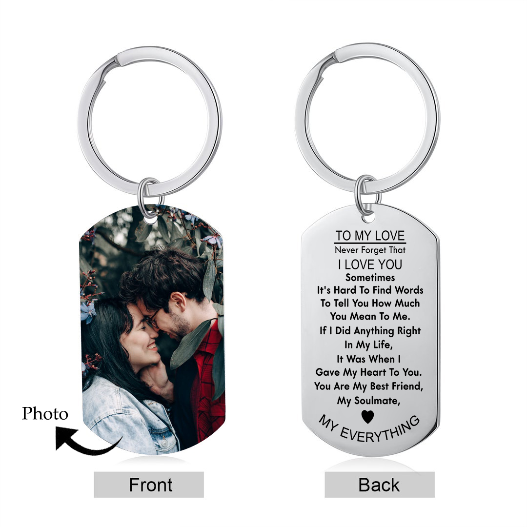 To My Man/Love Couple Keychain Custom Photo Keyring Stainless Steel Keychain Gift for Couples-Jessemade AU