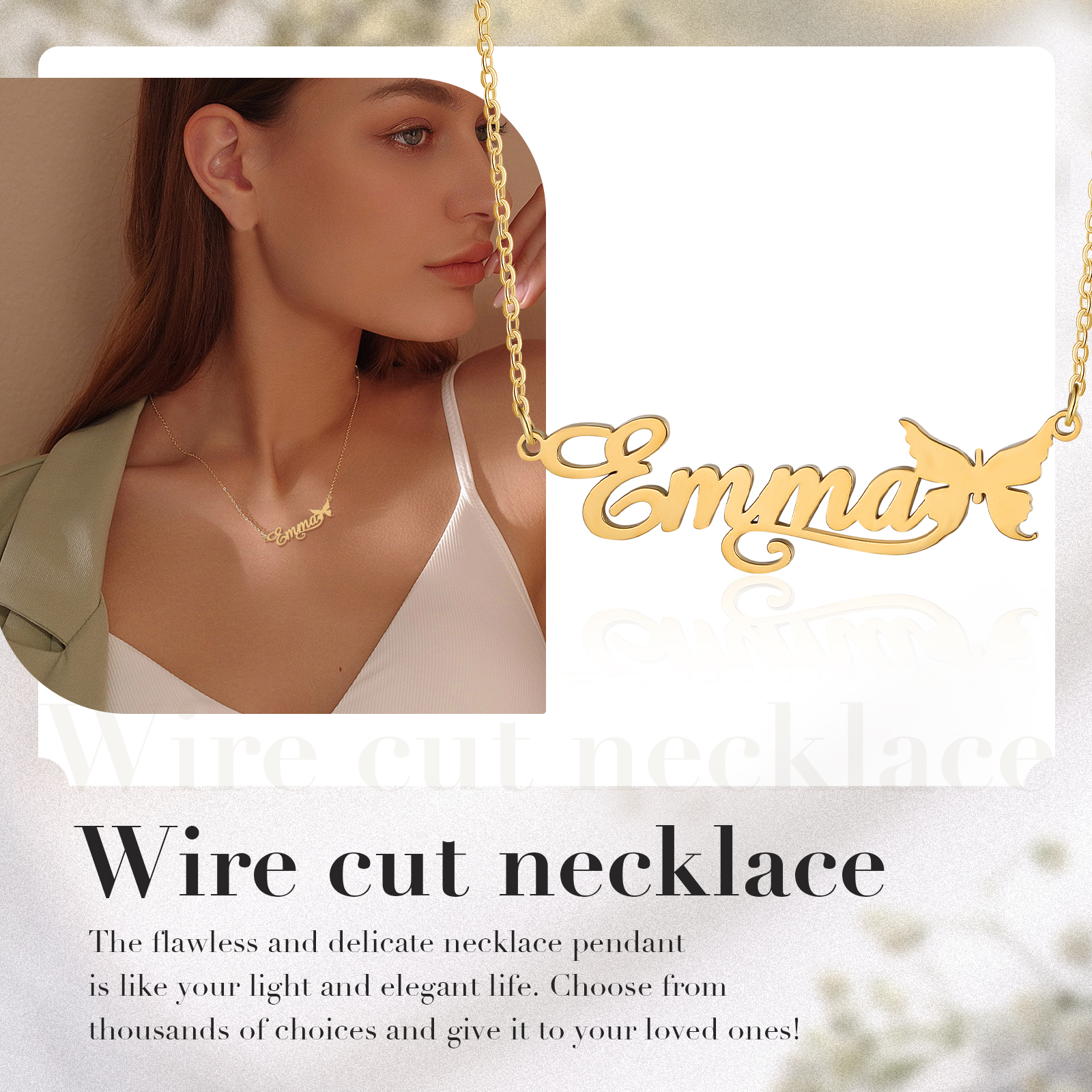 Butterfly Name Necklace Personalised One Name Necklaces Gift for Children-Jessemade AU