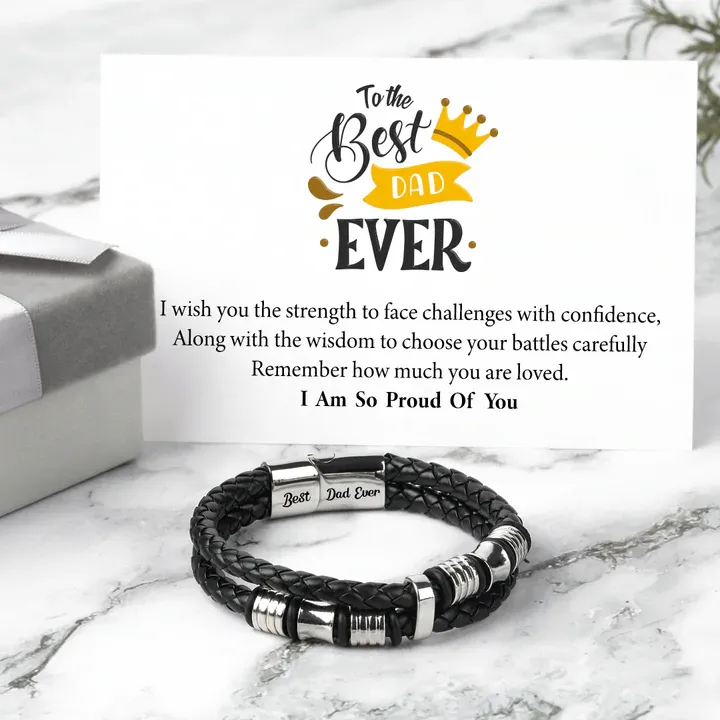 To My Dad, Inspirational Leather Bracelet Bangle with Message Card Gifts For Him-Jessemade AU