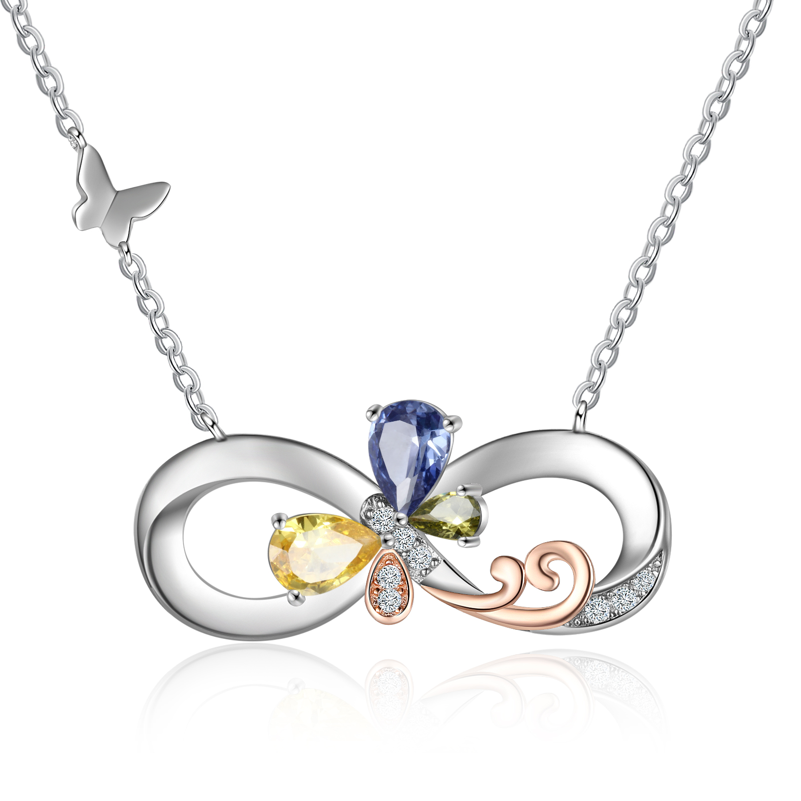 Personalised Infinity Butterfly Necklace With 3 Birthstones Engraved Names Gift For Women-Jessemade AU