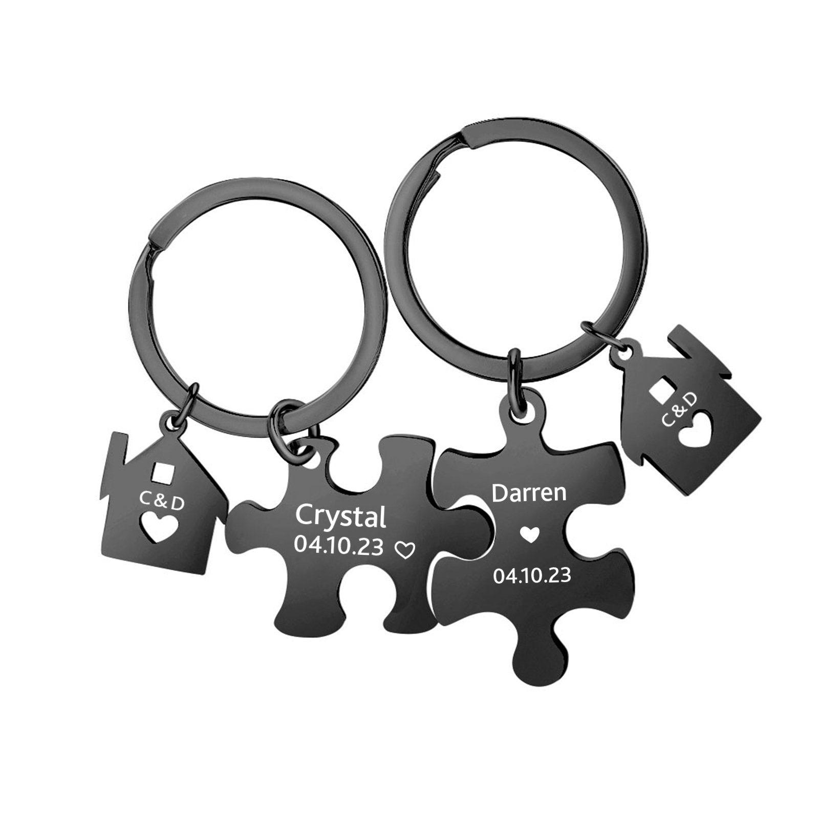 2 PCS Couple Keychain Set Custom 2 Names & 2 Letters & Date Keyring Puzzle Keychain Valentine's Day Personalised Gift for Him/Her-Jessemade AU