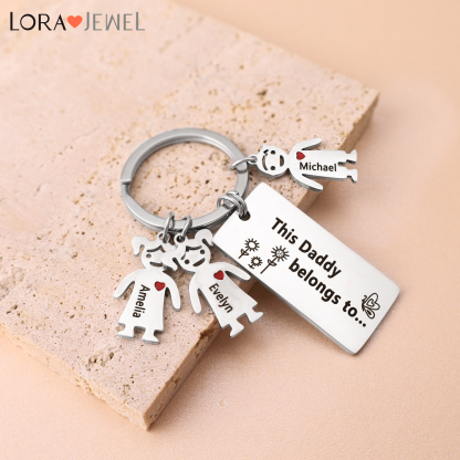 Grandfather Keychain This Grandpa Belongs To Family Keychain Personalised with 1 Kid Charm Engrave Name-Jessemade AU