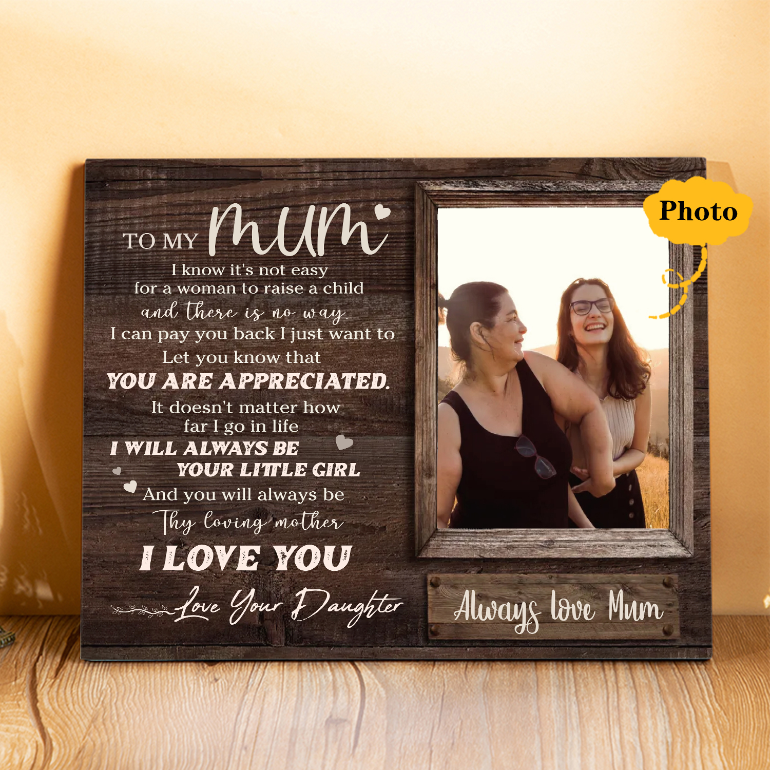 To My Mum Picture Board Customised Photo Keepsake Wood Signs Photo Frame Gifts For Mother-Jessemade AU