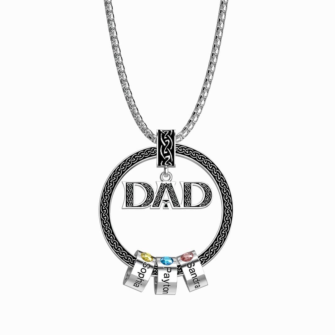 Dad Necklace Personalised Circle Men Necklace with Birthstones Engraved 3 Names Gifts For Father-Jessemade AU