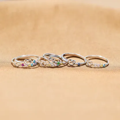Family Ring Personalised 4 Birthstones Heart Knot Ring Band-Jessemade AU