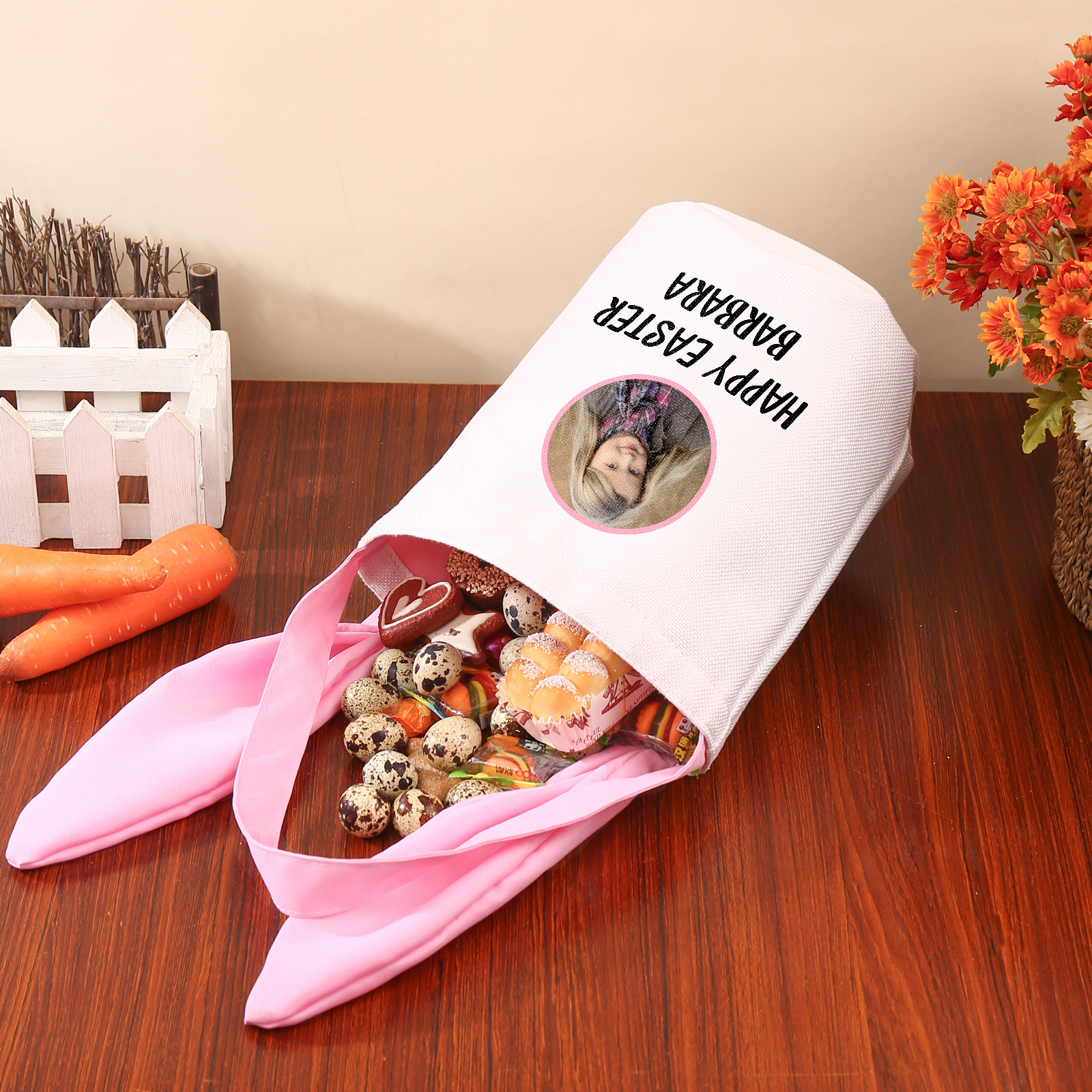 Personalised Photo Bunny Tote Bag Custom Name & Text Bucket Bag Bunny Basket Easter Gifts-Jessemade AU