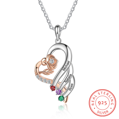 Personalised Flower Necklace With 3 Birthstones Engraved Names Necklace Gift For Women-Jessemade AU