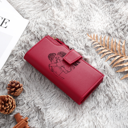 Red Personalised Leather Wallet Engraved Photo Long Purse Gifts For Women-Jessemade AU