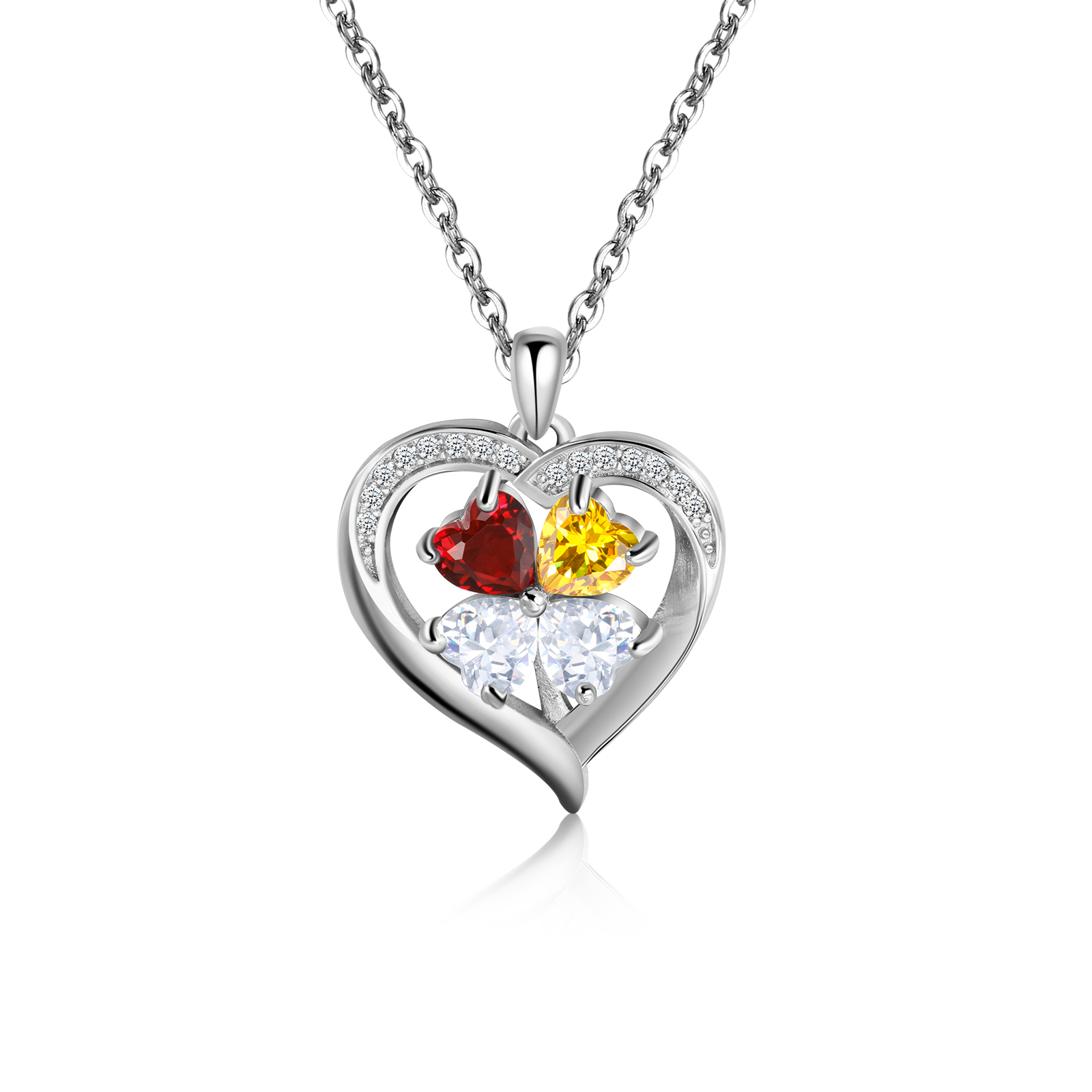 Personalised Heart Necklace with 2 Birthstones Engrave Names Family Necklace for Mom-Jessemade AU