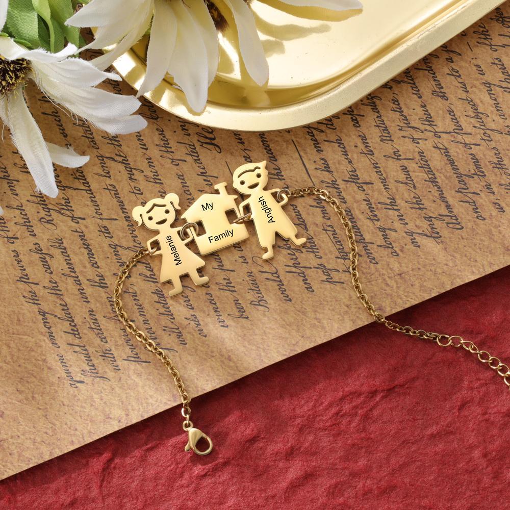 Customised with 2 Children Charms Bracelet Engraved Names Bracelet Gifts for Mom-Jessemade AU