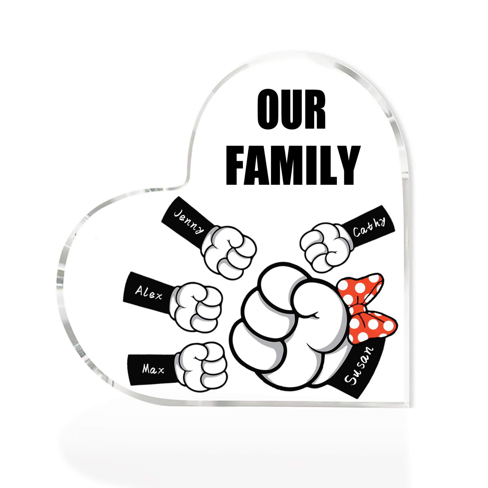 5 Names - Personalised Acrylic Heart Keepsake Custom Name & Text Fist Bump Ornaments Gifts for Family-Jessemade AU