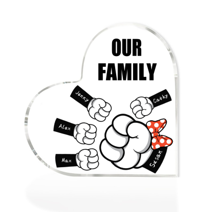5 Names - Personalised Acrylic Heart Keepsake Custom Name & Text Fist Bump Ornaments Gifts for Family-Jessemade AU