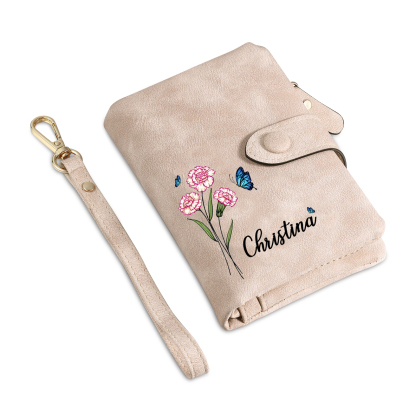 Personalised Women's Leather Wallet Custom Birthday Flower & Name & Photo Wallet Gift for Her